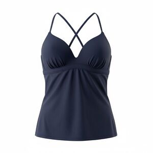 Athleta Strappy Back Tankini Top Black Built-In Bra Support Swim Top Women’s M